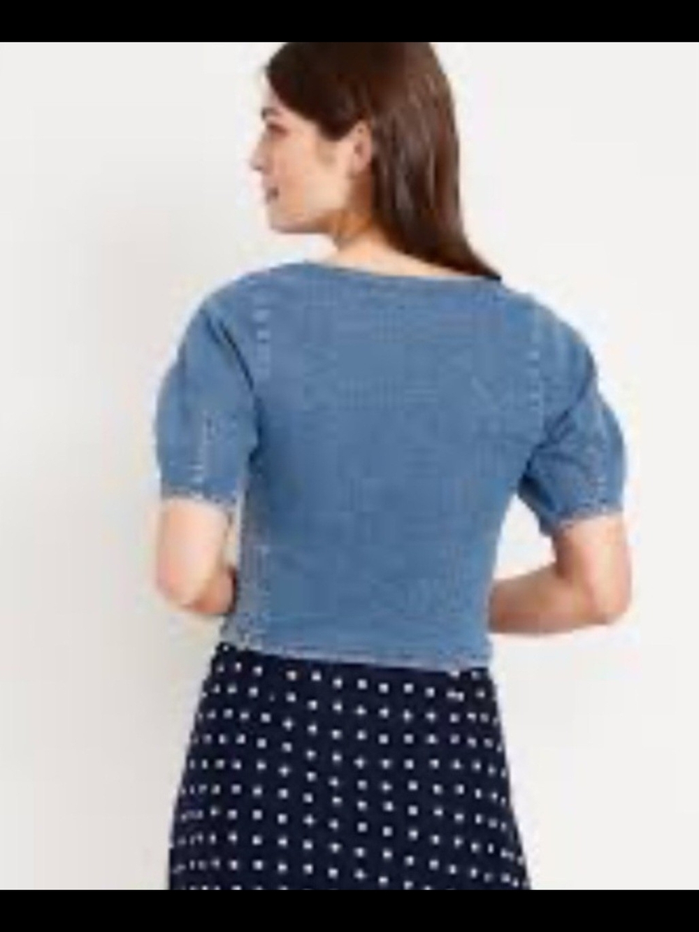 OLD NAVY Blue Square-Neck Denim Puff Sleeve Crop Top - Picture 3 of 6